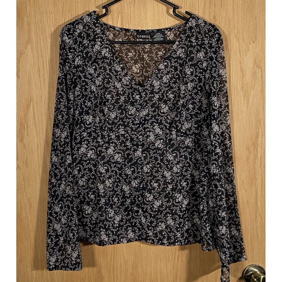 Vtg Y2K Women's Sz Lg Sheer Button Down Top Babydoll Coquette Dark Floral Fairy - Picture 2 of 7